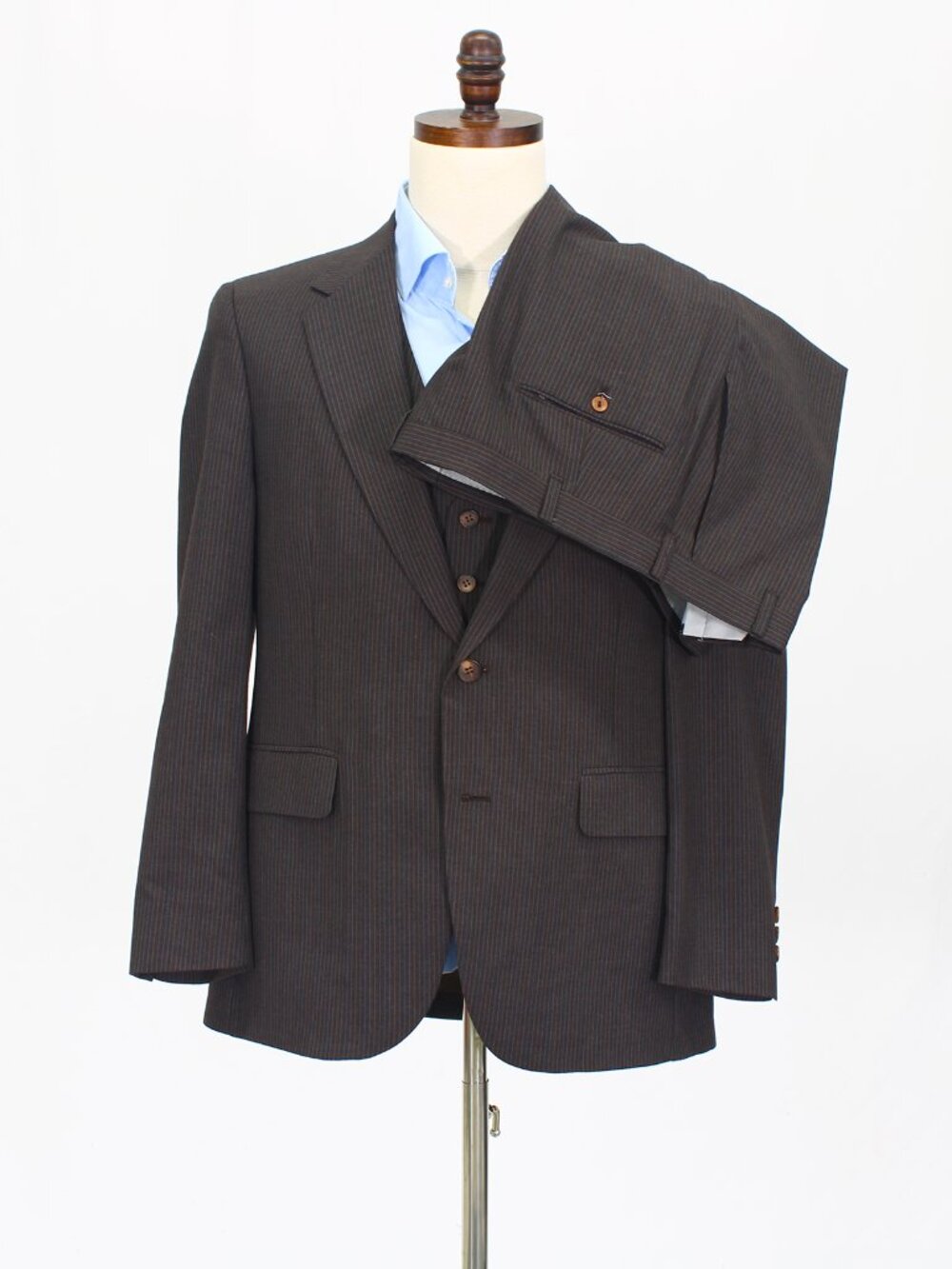 Vintage 1990s 40R 36x29 Brown Full Suit 2-Button Stripe R906